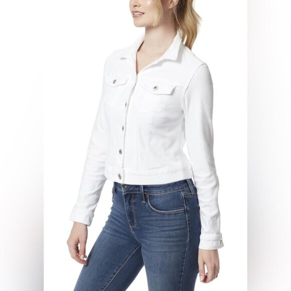 Jessica Simpson Pixie Fitted Tailored Stretch White Denim Jean Jacket - Picture 3 of 9